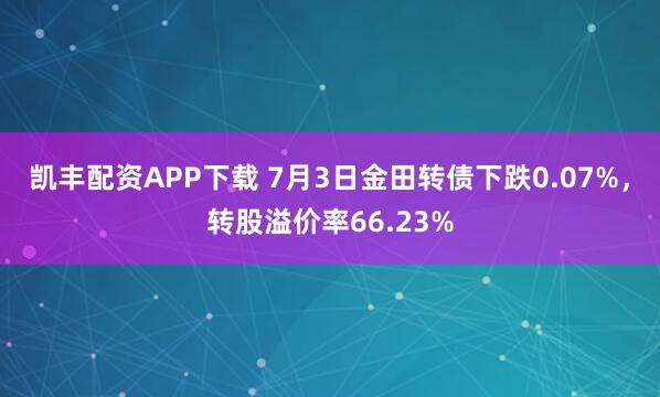 凯丰配资APP下载 7月3日金田转债下跌0.07%，转股溢价率66.23%