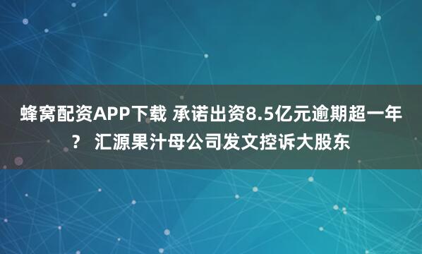 蜂窝配资APP下载 承诺出资8.5亿元逾期超一年? 汇源果汁母公司发文控诉大股东